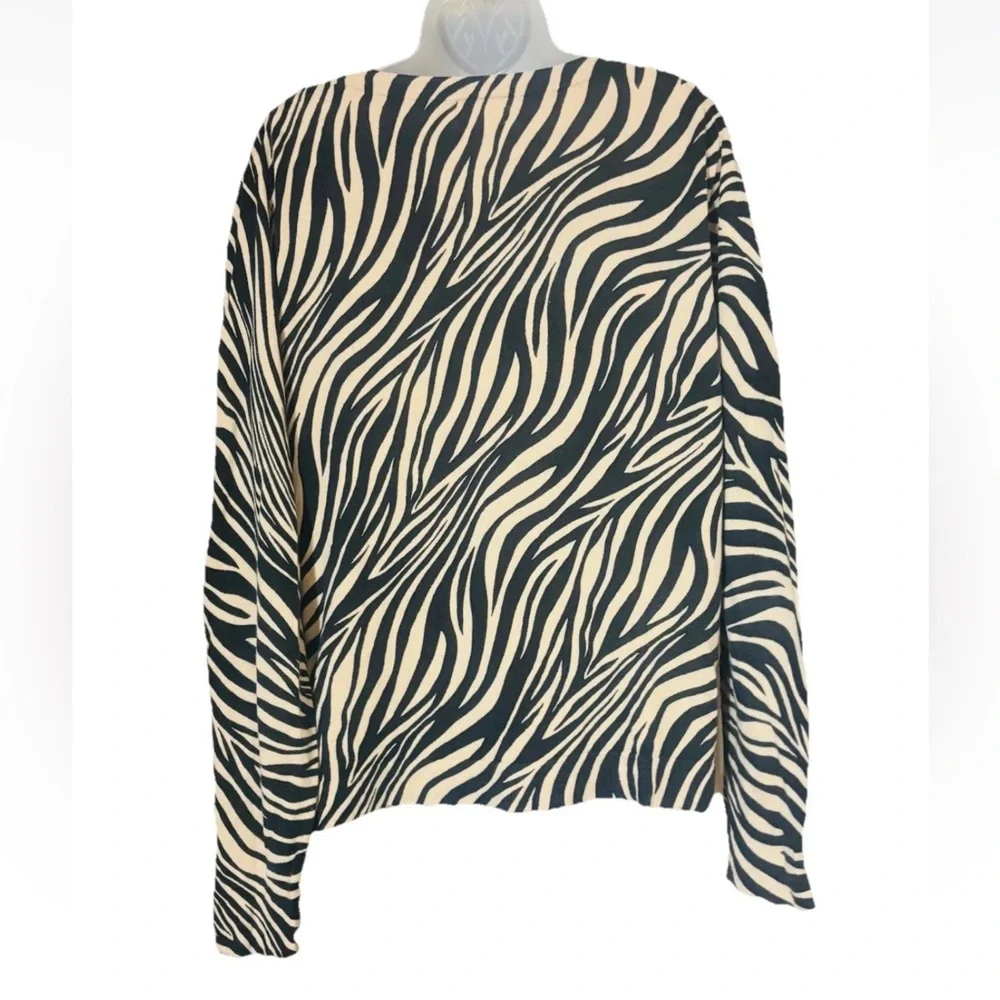 J. Crew Teddie Sweater Womens XL Black Tan Animal Print Lightweight Cotton